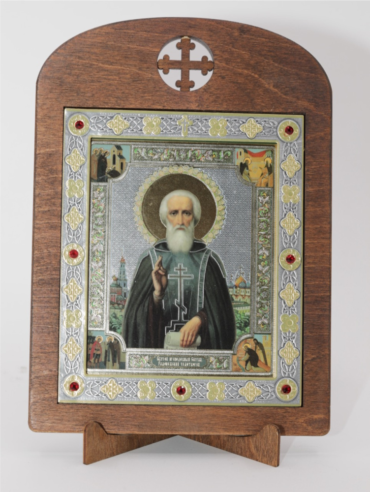 Икона 11x13 (ERM) деревянная, вставка металл, Сергий Радонежский