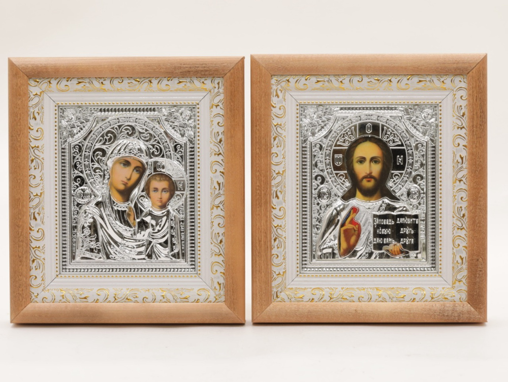 КИОТЫ 15х18 (ERM) ДЕРЕВО, БЕЛЫЙ багет, РИЗА (серебро), ПАРА