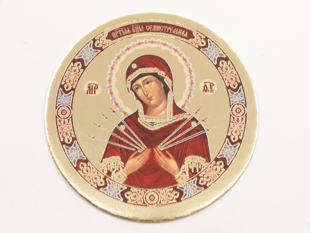 Икона круг D5см, Семистрельная Божия Матерь
