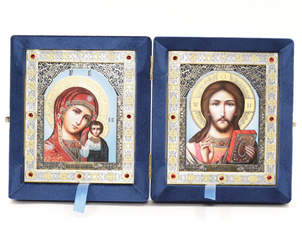 Складень (ERM) 11х13  бархат Вставка металл со стразами, СИНИЙ №6