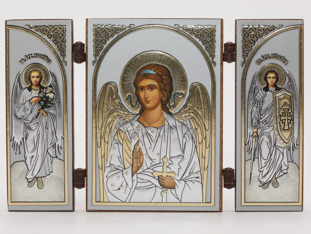 Складень (IMP) 6х9 МДФ СО СТВОРКАМИ, Ангел Хранитель (Визант, серебро)