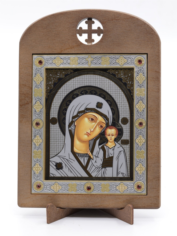 Икона 11x13 (ERM) деревянная, вставка металл, Казанская №2 (серебро)