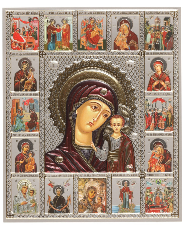 Лик полигр. 15х18, Серебро, оверпринт, Иконостас, Казанская