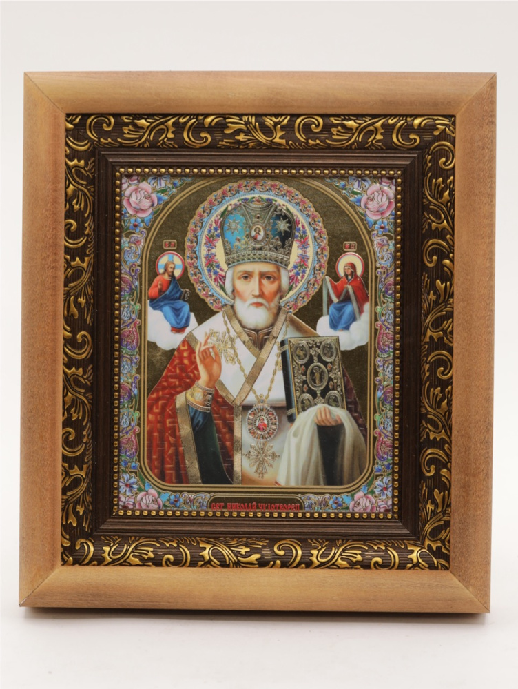 КИОТ 15х18 (ERM) ДЕРЕВО, ЗОЛОТОЙ багет, Николай Чудотворец