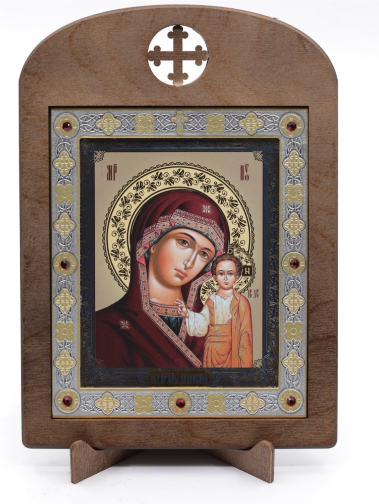 Икона 11x13 (ERM) деревянная, вставка металл, Казанская №4