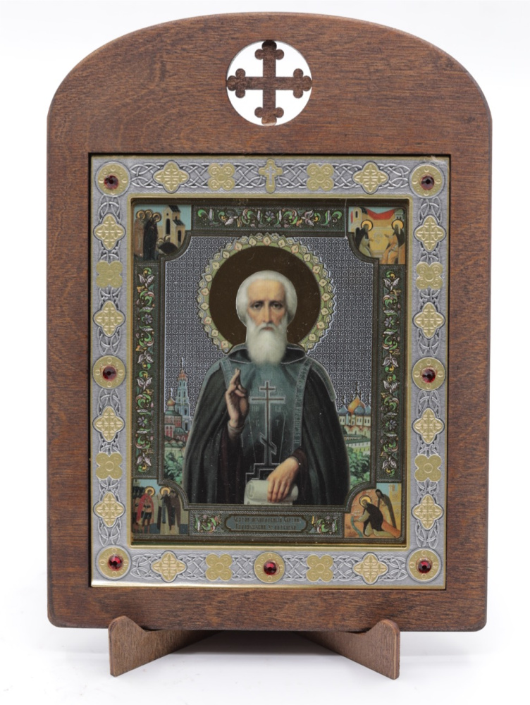 Икона 11x13 (ERM) деревянная, вставка металл, Сергий Радонежский 2