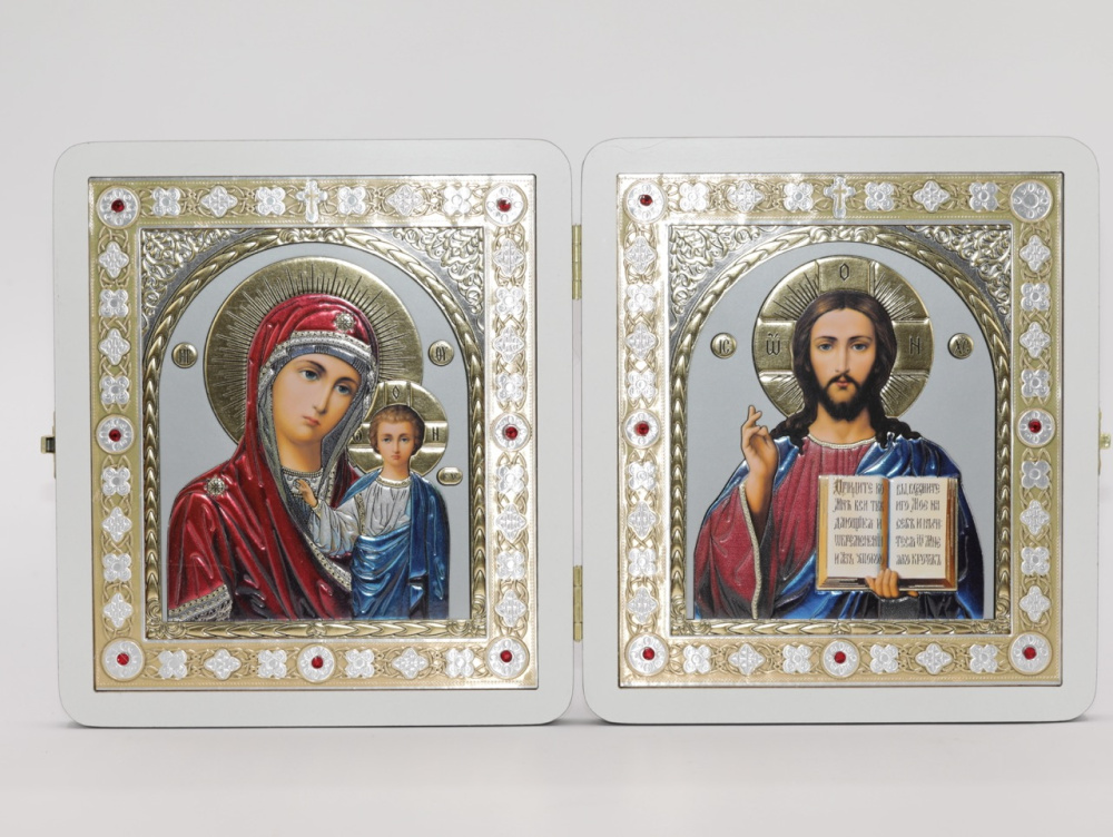 Складень (ERM) 15x18 ВЕНГЕ вставка металл со стразами, Спаситель - Казанская №2