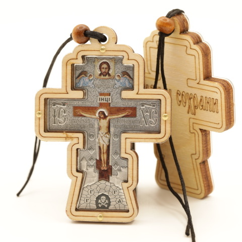 Автоикона ПОДВЕСКА КРЕСТ фигурный, 8,5х6см, СЕРЕБРО