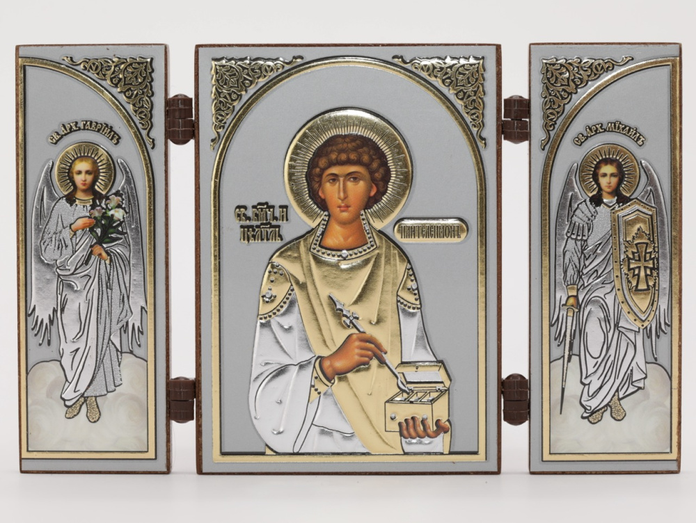 Складень (IMP) 6х9 МДФ СО СТВОРКАМИ, Пантелеймон (Визант, серебро)