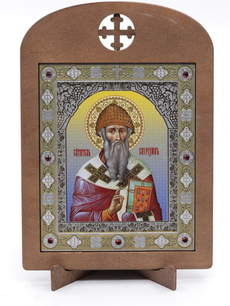 Икона 11x13 (ERM) деревянная, вставка металл, Спиридон Тримифунтский