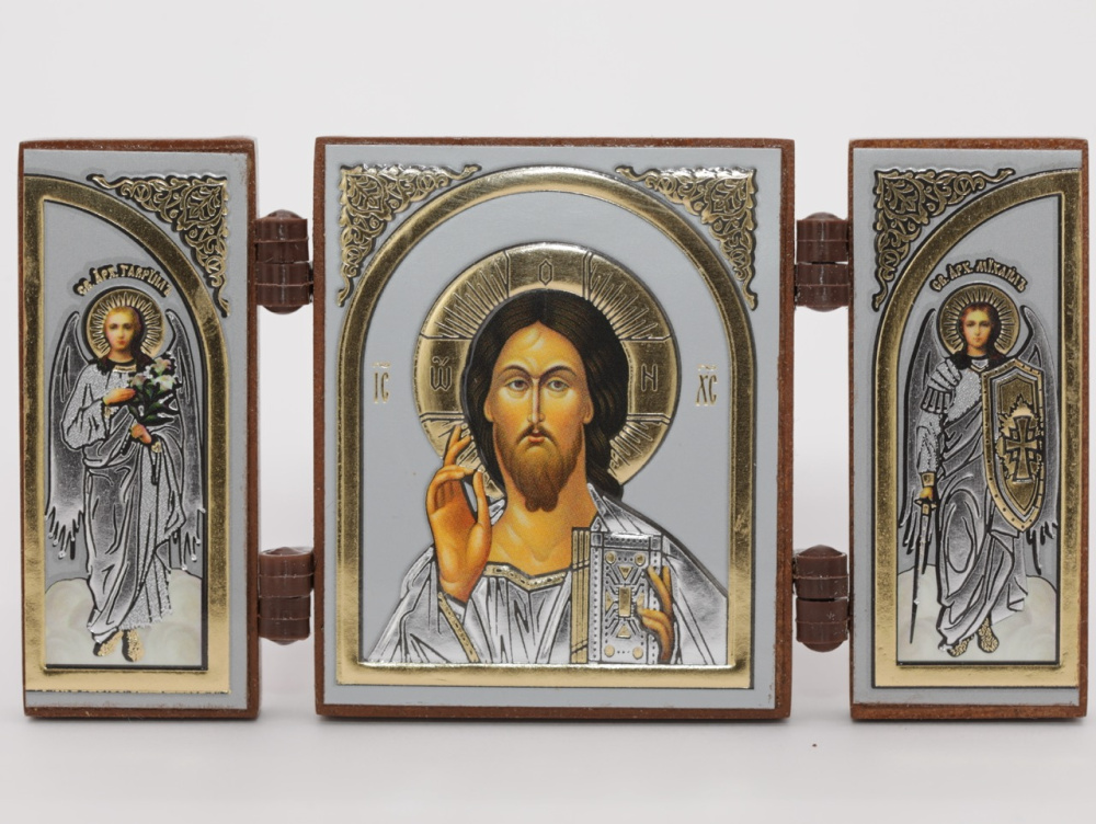 Складень (IMP) 4х5 МДФ СО СТВОРКАМИ, Спаситель (Визант, серебро)