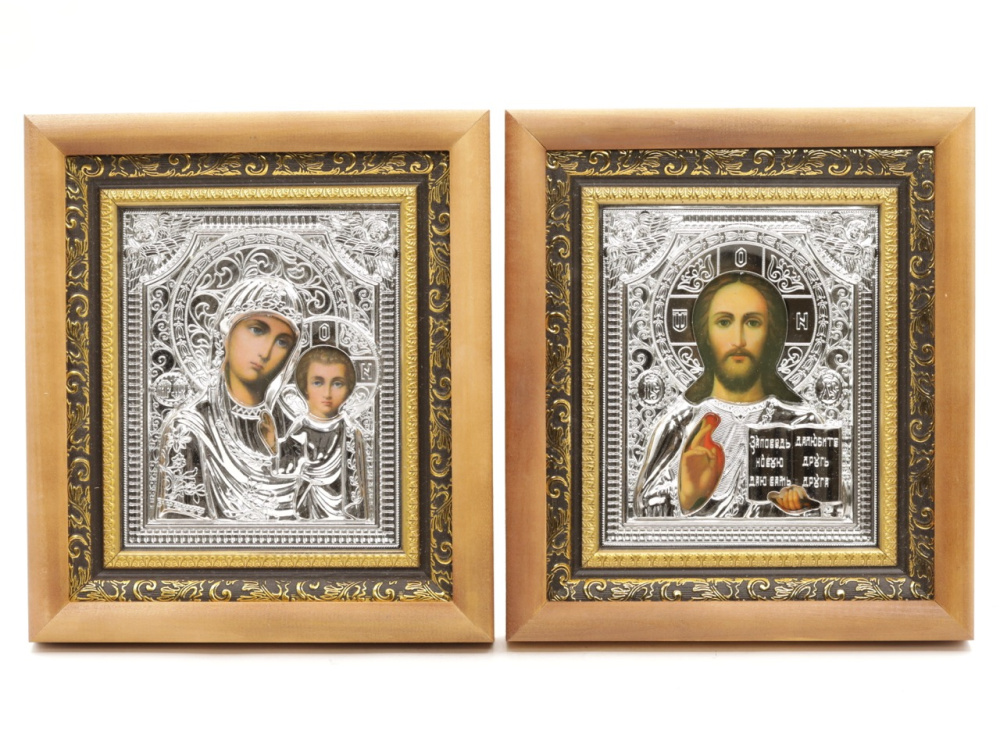КИОТЫ 15х18 (ERM) ДЕРЕВО, ЗОЛОТОЙ багет, РИЗА (серебро), ПАРА