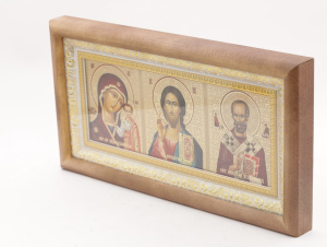 КИОТ под лик 30х12см (ERM) ТЕМНОЕ дерево, БЕЛЫЙ багет, триптих (визант) (2)
