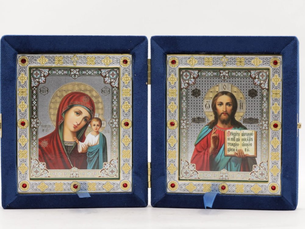 Складень (ERM) 11х13  бархат Вставка металл со стразами, СИНИЙ №15