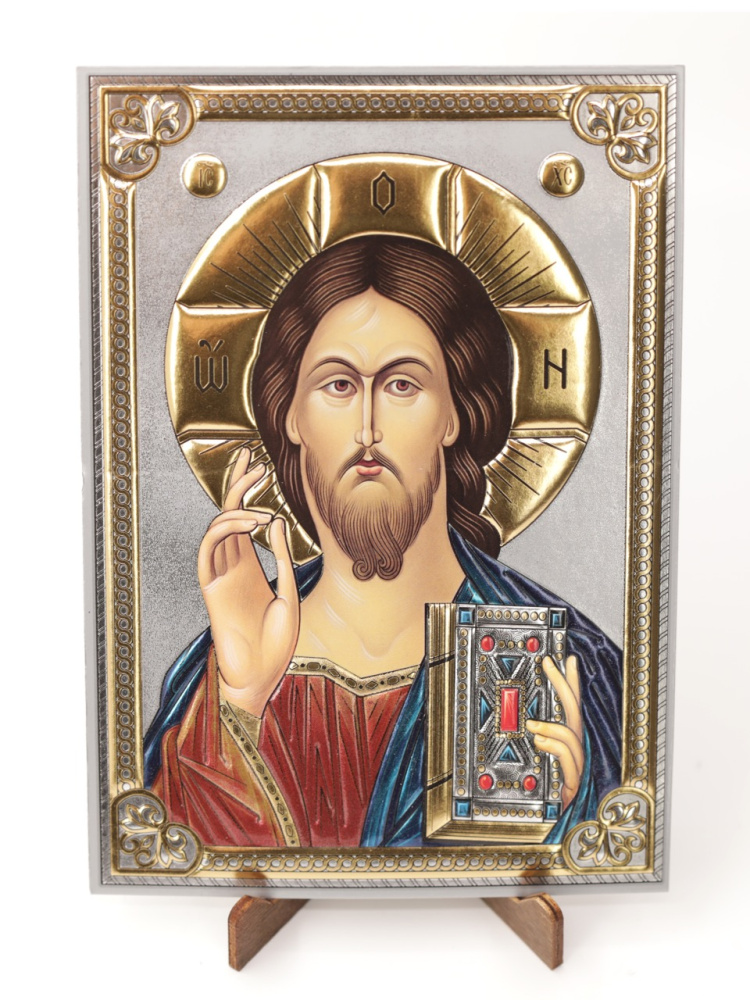Лик полигр. 11х16, Серебро, оверпринт, Спаситель (визант)