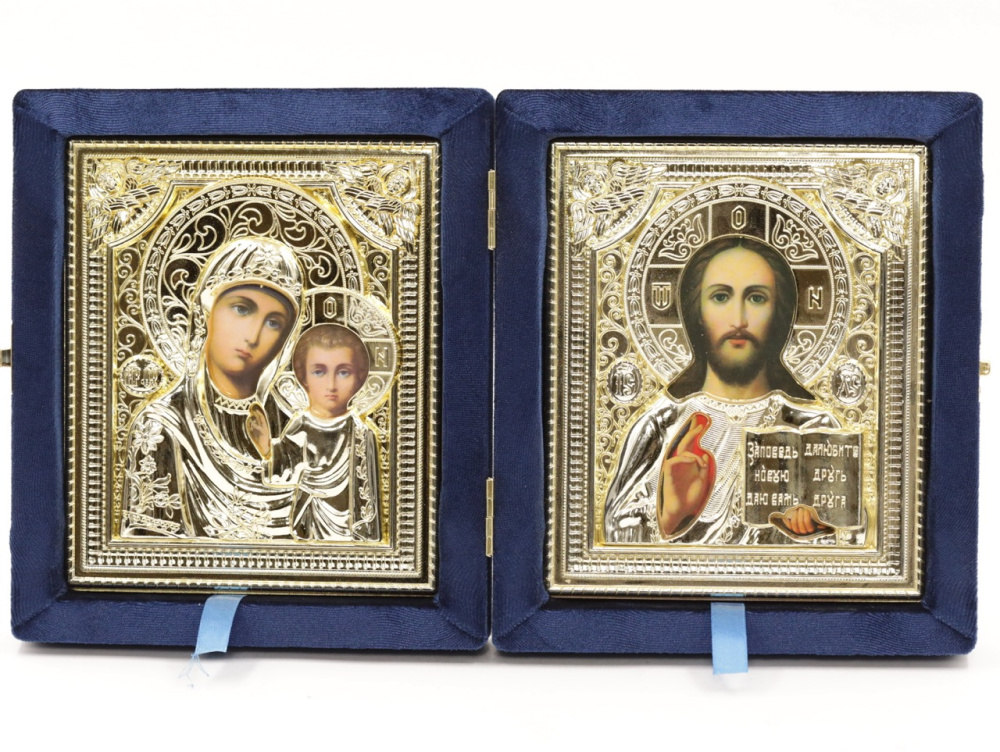 Складень (ERM) 15х18 бархат СИНИЙ, РИЗА золото