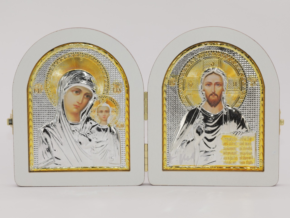 Складень (ERM) 11x14, КРАСНОЕ дерево АРКА, Спаситель - Казанская (РИЗА)