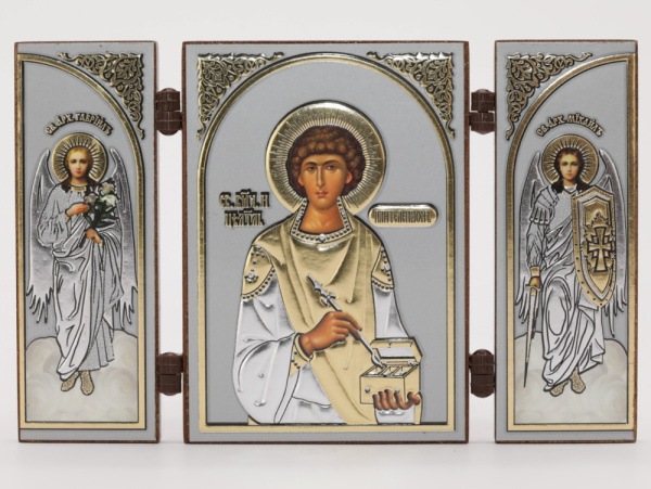 Складень (IMP) 6х9 МДФ СО СТВОРКАМИ, Пантелеймон (Визант, серебро)