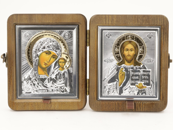 Складень (ERM) 11x13 деревянный, РИЗА золото, серебро, крест