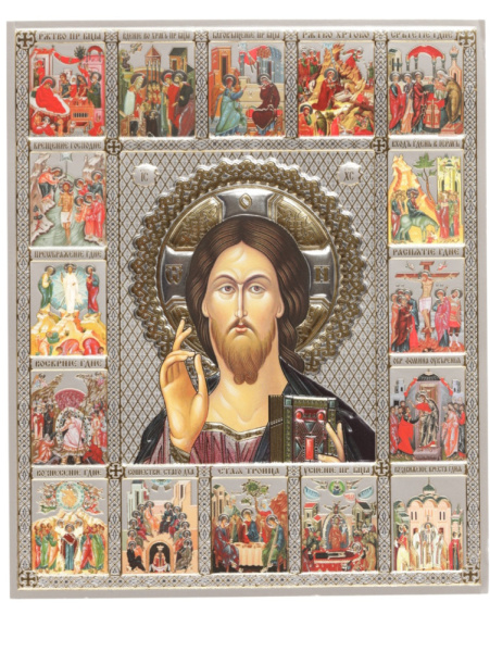 Лик полигр. 15х18, Серебро, оверпринт, Иконостас, Спаситель