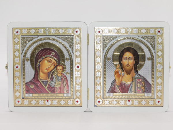 Складень (ERM) 15x18 ВЕНГЕ вставка металл со стразами, Спаситель - Казанская №4