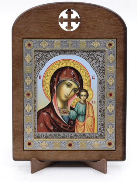 Икона 11x13 (ERM) деревянная, вставка металл, Казанская №1