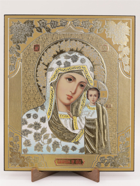 Икона на оргалите 15x18 (тисн), 013 Голубой тон, Казанская (2)