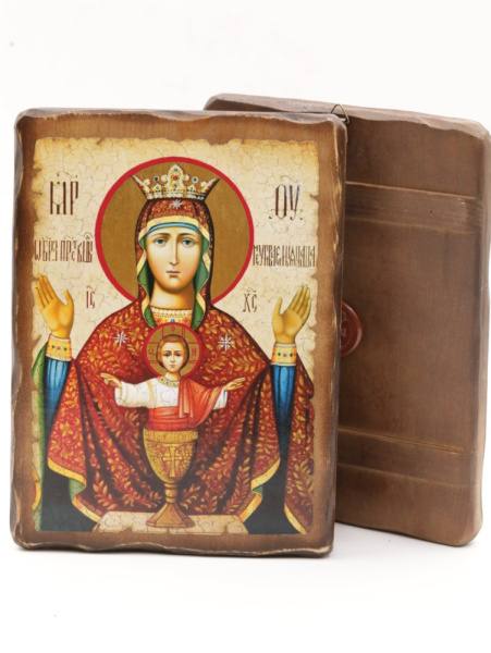 Икона 17x23 (ERM) деревянная под старину, Неупиваемая чаша (в цветах)