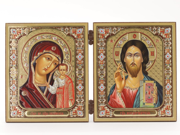 Складень (IMP) 10х12 МДФ ДВОЙНОЙ, Спаситель - Казанская (Визант, эмаль)