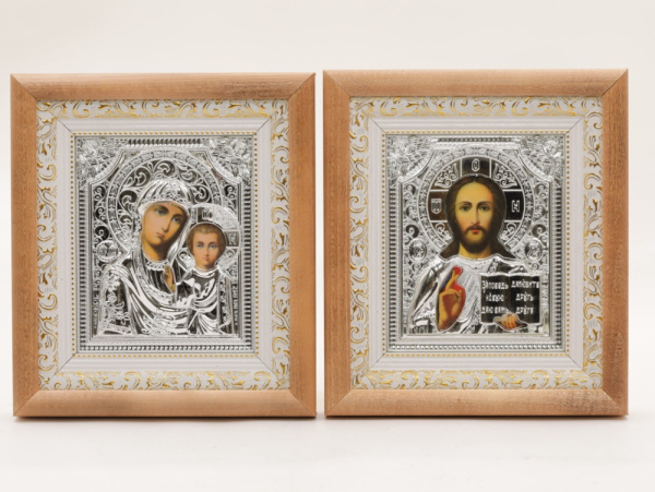 КИОТЫ 15х18 (ERM) ДЕРЕВО, БЕЛЫЙ багет, РИЗА (серебро), ПАРА