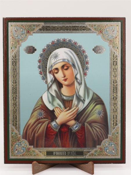 Икона на оргалите 15x18 (тисн), Умиление (на голубом фоне)