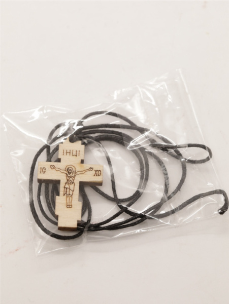 Крестик деревянный (ERM), Спаси и сохрани, 31мм (с гайтаном), прямой (3)