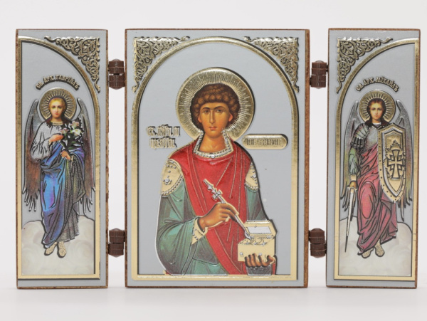 Складень (IMP) 6х9 МДФ СО СТВОРКАМИ, Пантелеймон (Визант, серебро, цвет)