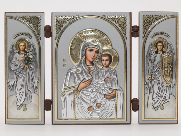 Складень (IMP) 6х9 МДФ СО СТВОРКАМИ, Иверская (Визант, серебро)