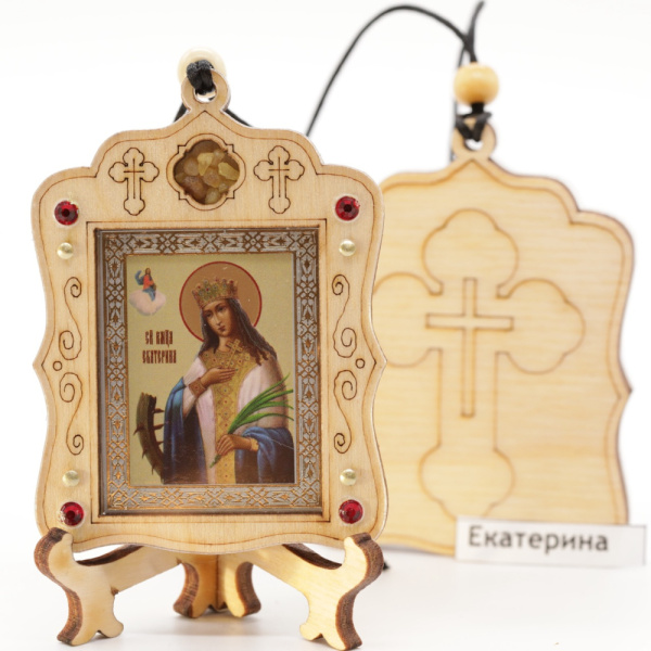Авто икона (ERM) с подставкой 4х3,5см, Екатерина