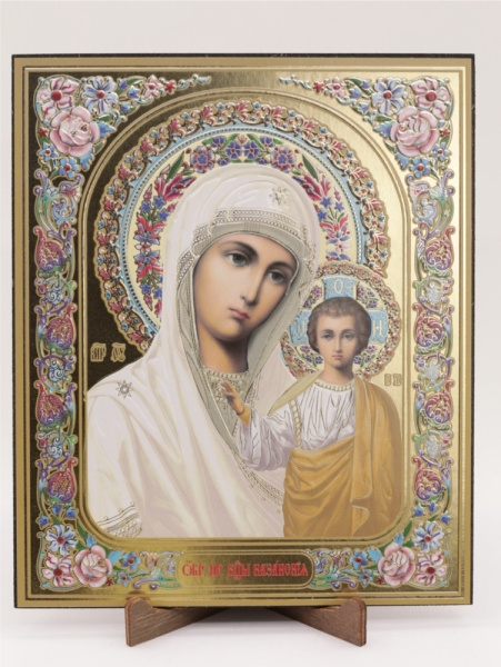 Икона на оргалите 15x18 (тисн), 001 Белый тон, Казанская (2)