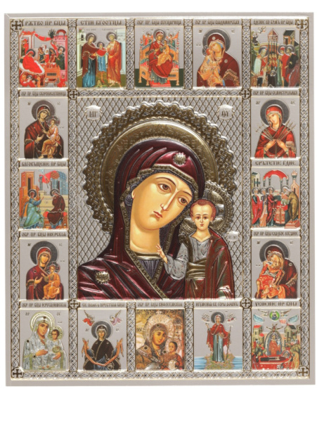 Лик полигр. 15х18, Серебро, оверпринт, Иконостас, Казанская