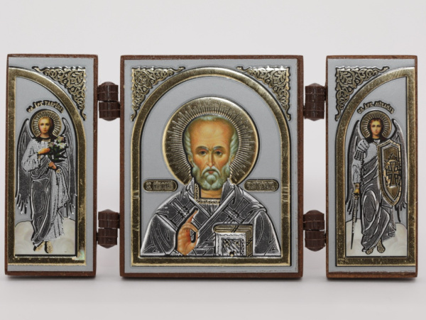 Складень (IMP) 4х5 МДФ СО СТВОРКАМИ, Николай Чудотворец (Визант, серебро)