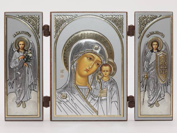 Складень (IMP) 6х9 МДФ СО СТВОРКАМИ, Казанская (Визант, серебро)