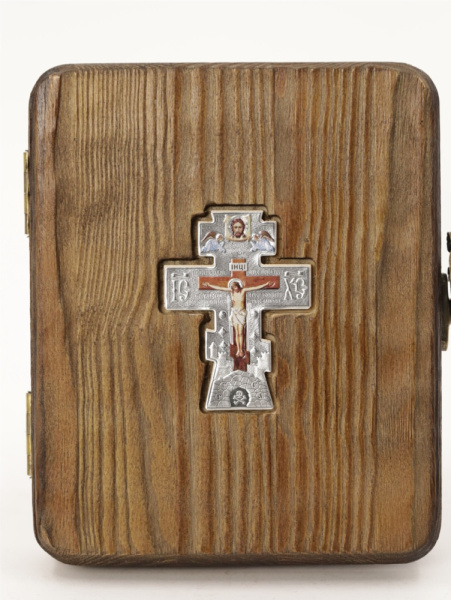 Складень (ERM) 11x13 деревянный, РИЗА золото, серебро, крест металл (5)