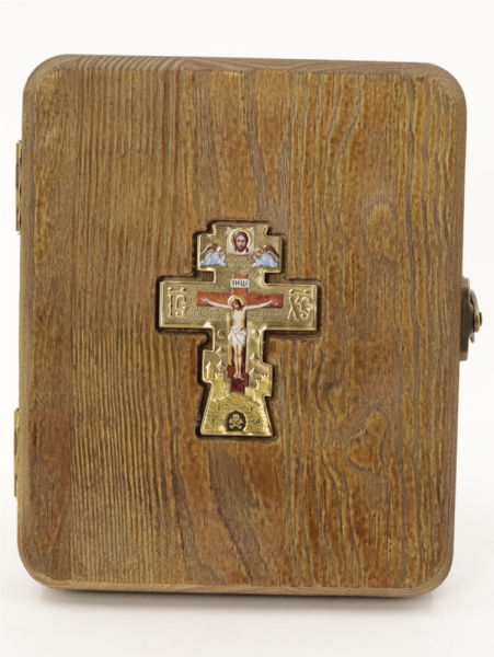 Складень (ERM) 11x13 деревянный, РИЗА, крест золото