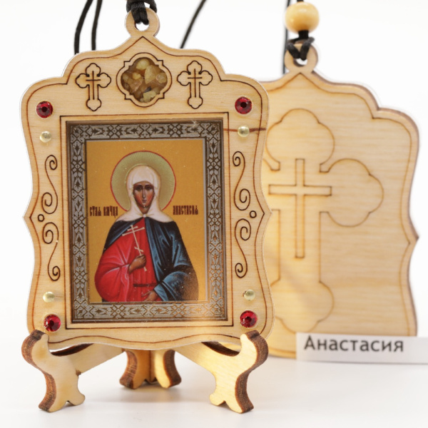 Авто икона (ERM) с подставкой 4х3,5см, Анастасия