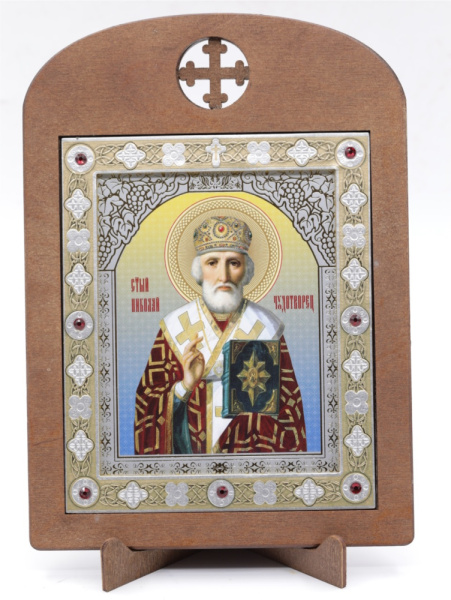 Икона 11x13 (ERM) деревянная, вставка металл, Николай Чудотворец