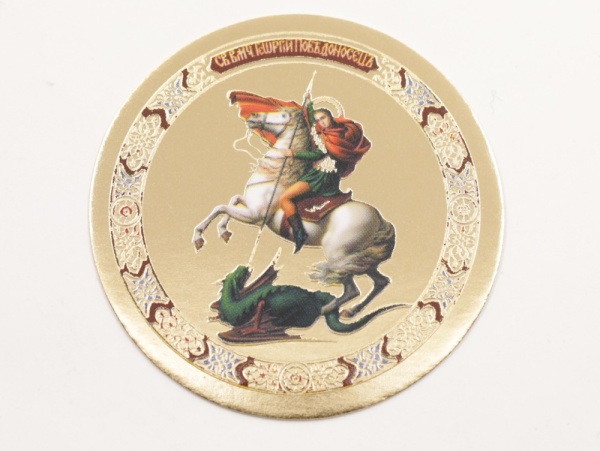 Икона круг D5см, Георгий Победоносец (на коне)