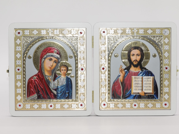 Складень (ERM) 15x18 ВЕНГЕ вставка металл со стразами, Спаситель - Казанская №2