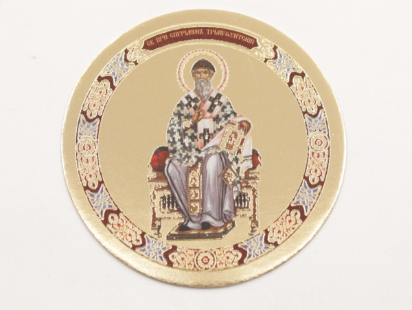 Икона круг D5см, Спиридон Тримифунтский (на троне)