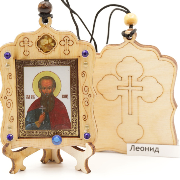 Авто икона (ERM) с подставкой 4х3,5см, Леонид