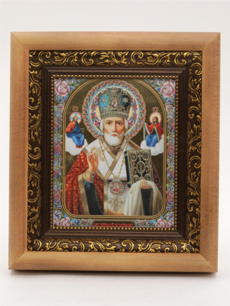 КИОТ 15х18 (ERM) ДЕРЕВО, ЗОЛОТОЙ багет, Николай Чудотворец