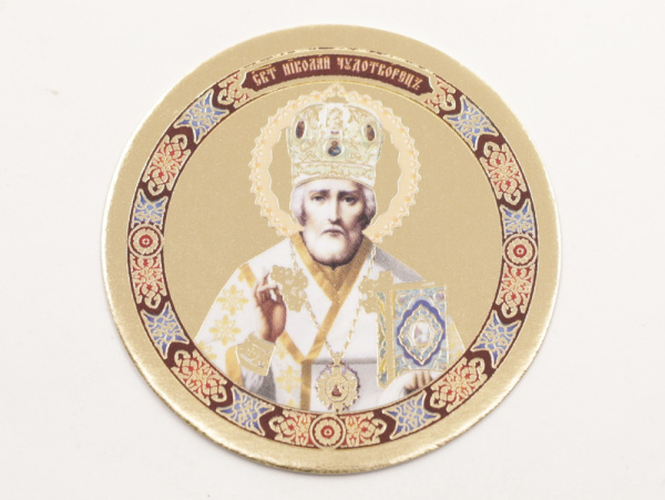 Икона круг D5см, Николай Чудотворец в митре (Бел)