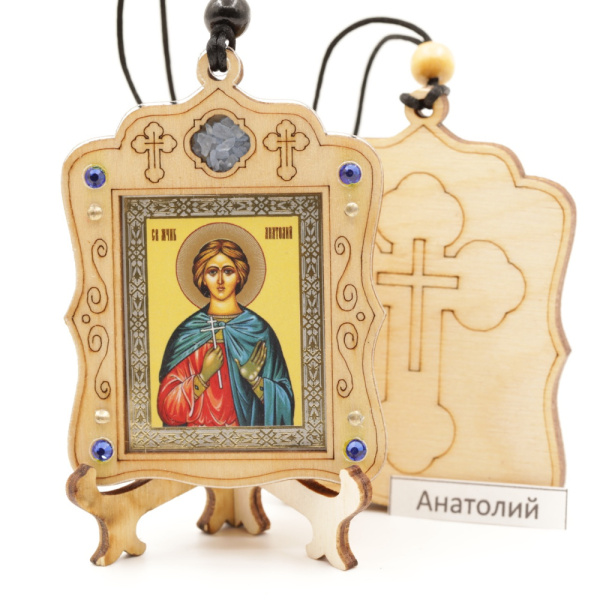 Авто икона (ERM) с подставкой 4х3,5см, Анатолий